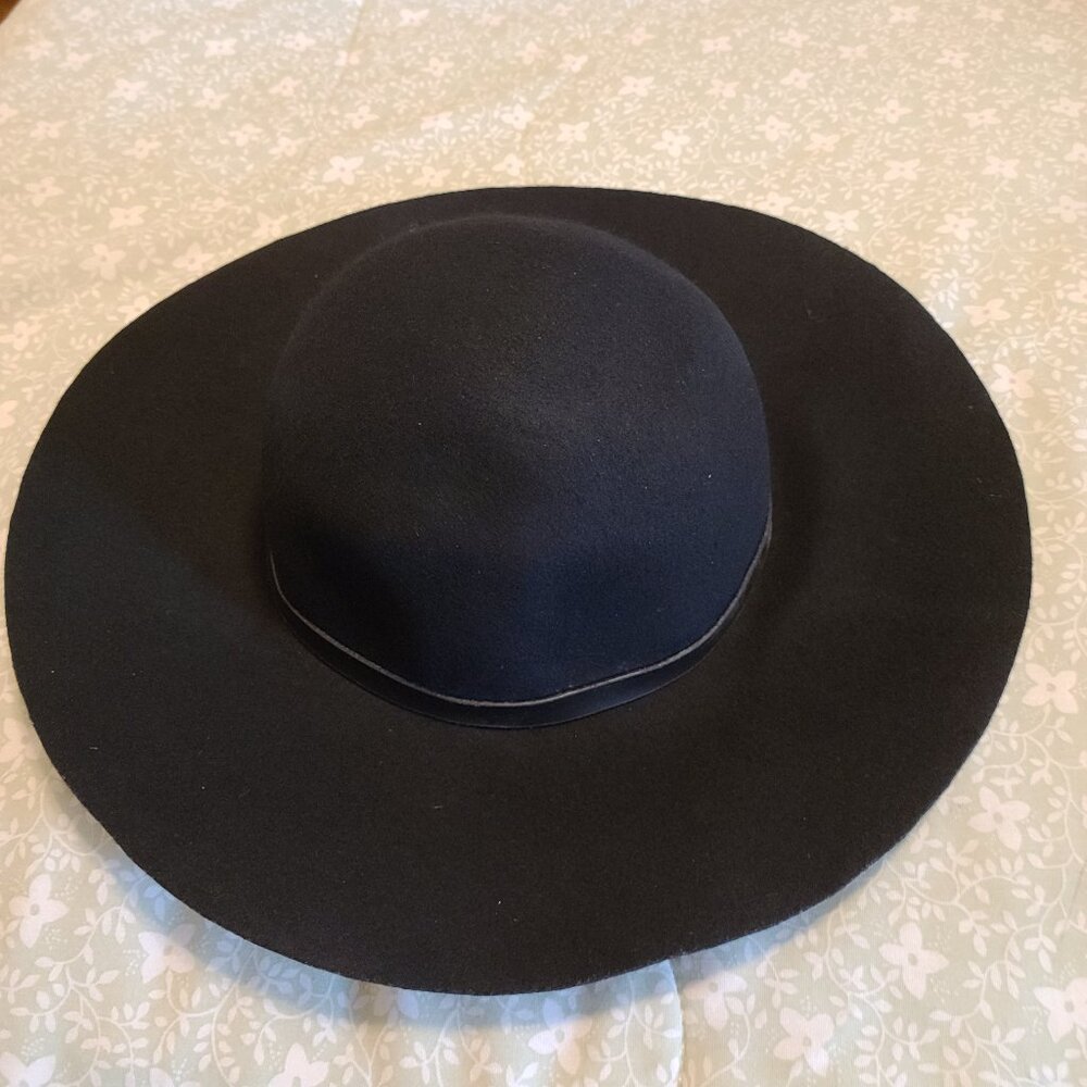 D & Y ACCESSORIES WIDE BRIM BOHO HIPPIE FLOPPY HAT IN BLACK 100% WOOL